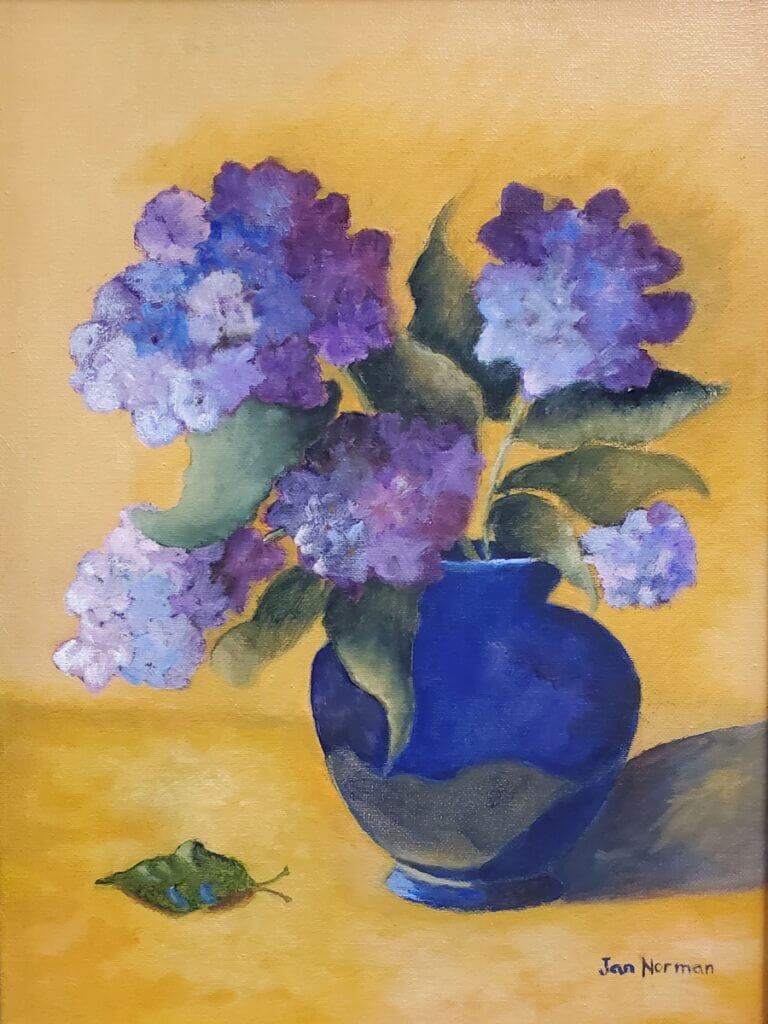 Hydrangeas in Blue Vase