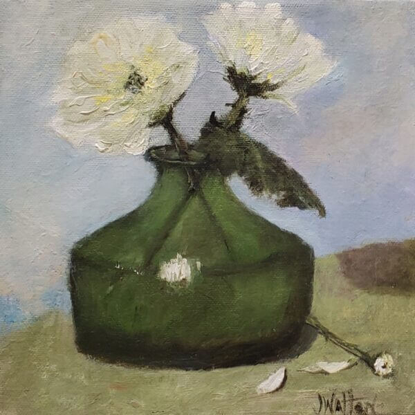 Two Daisies in Green Vase