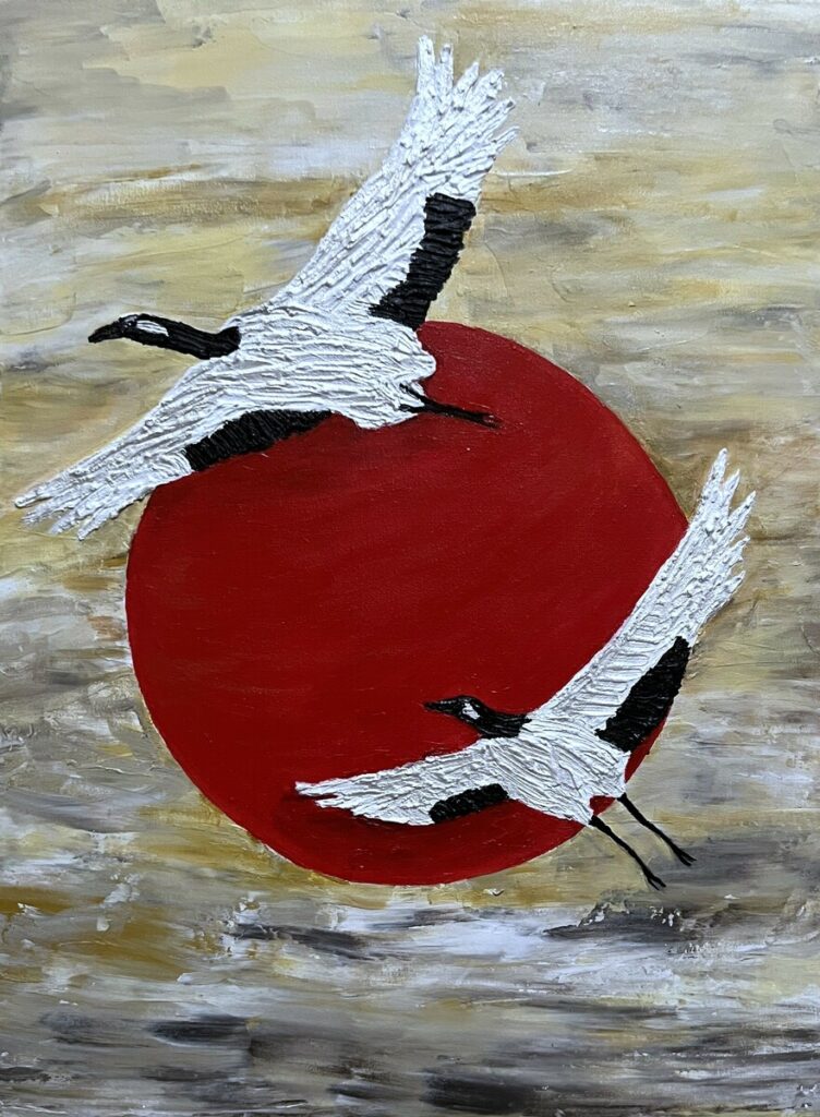 Two Cranes in Flight
