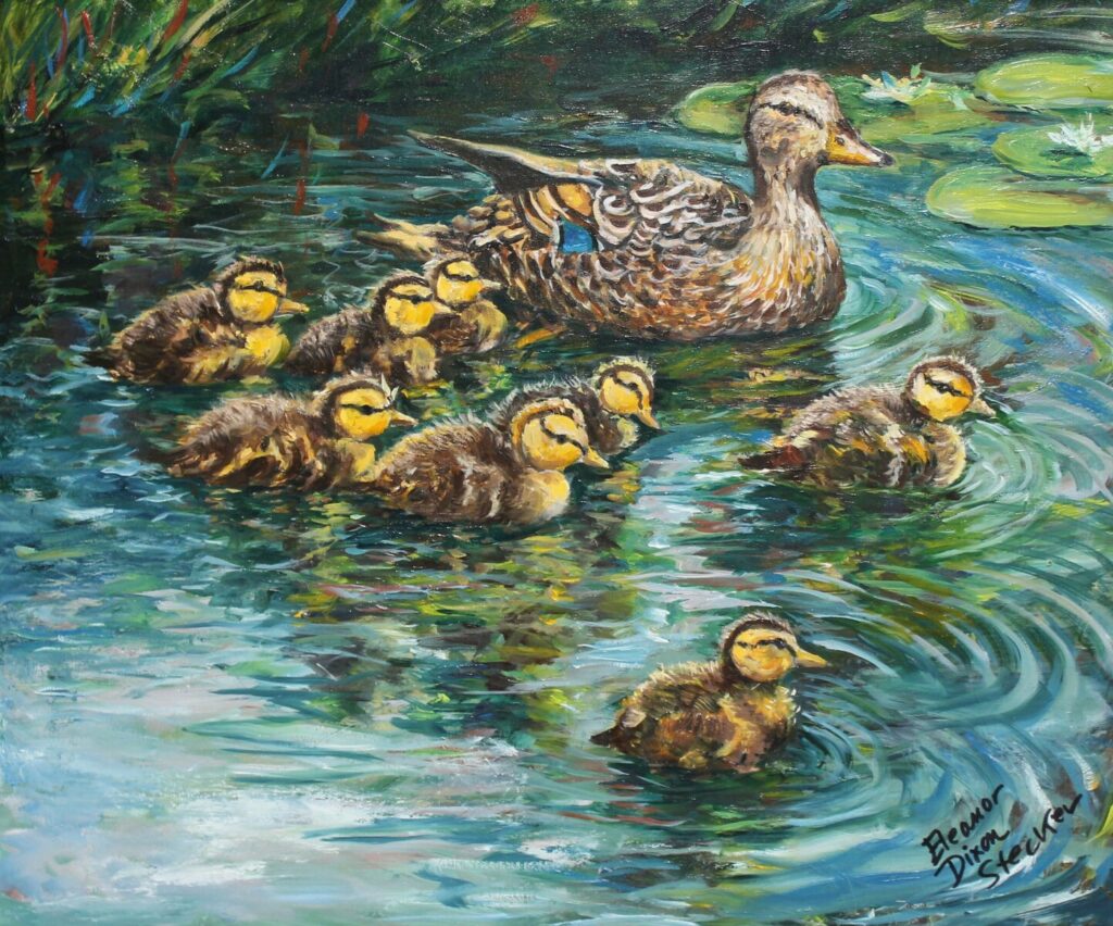 Ducklings Following Mama