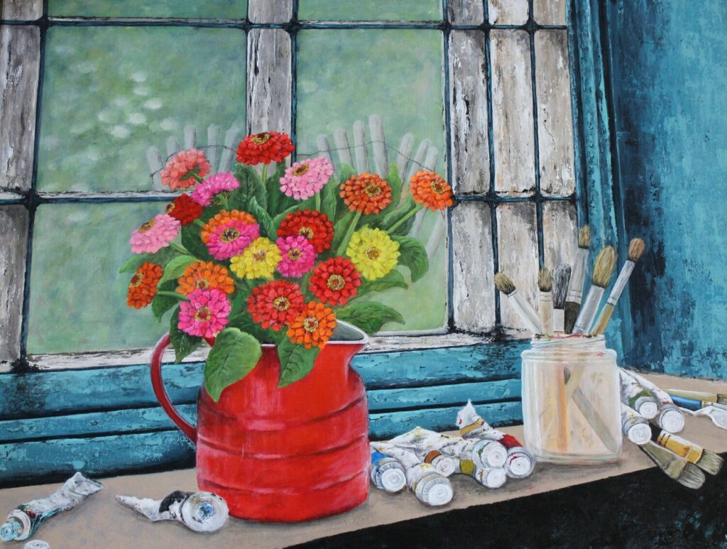 Glass Jar with Paint Brushes