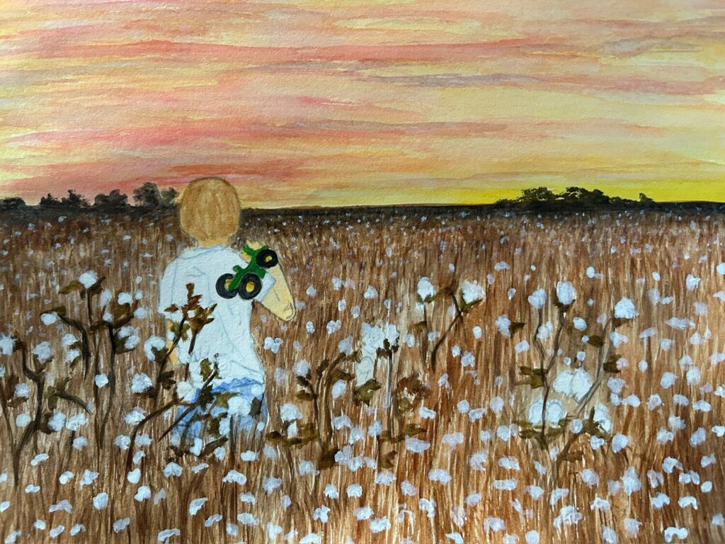Cotton Field Sunset with Child