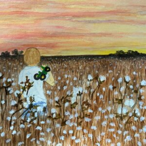 Cotton Field Sunset with Child