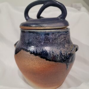 Blue Two Handle Lidded Vessel
