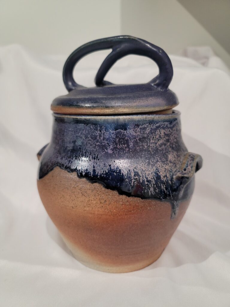 Blue Two Handle Lidded Vessel