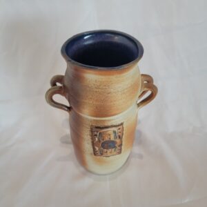 Four Handle Vessel Blue Inside with Texture Inlay