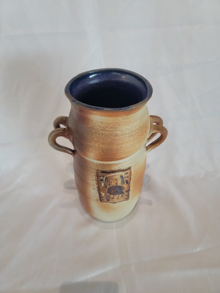 Four Handle Vessel Blue Inside with Texture Inlay