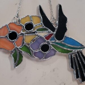 Hummingbird with Three Flowers