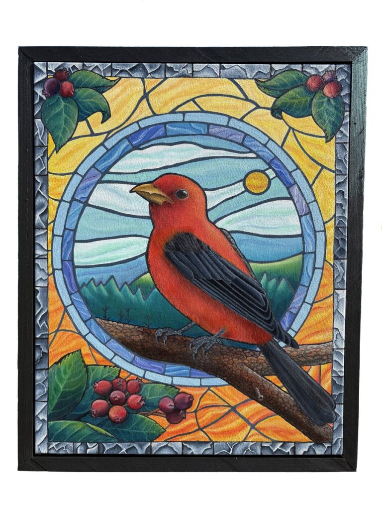 Scarlet Tanager as Stained Glass