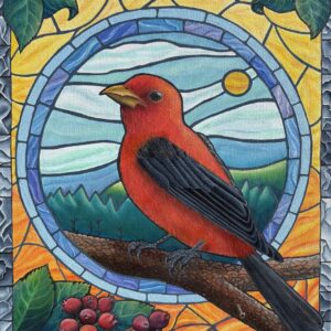 Scarlet Tanager as Stained Glass