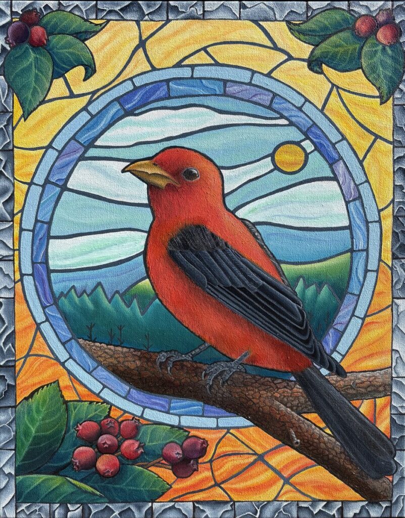 Scarlet Tanager as Stained Glass